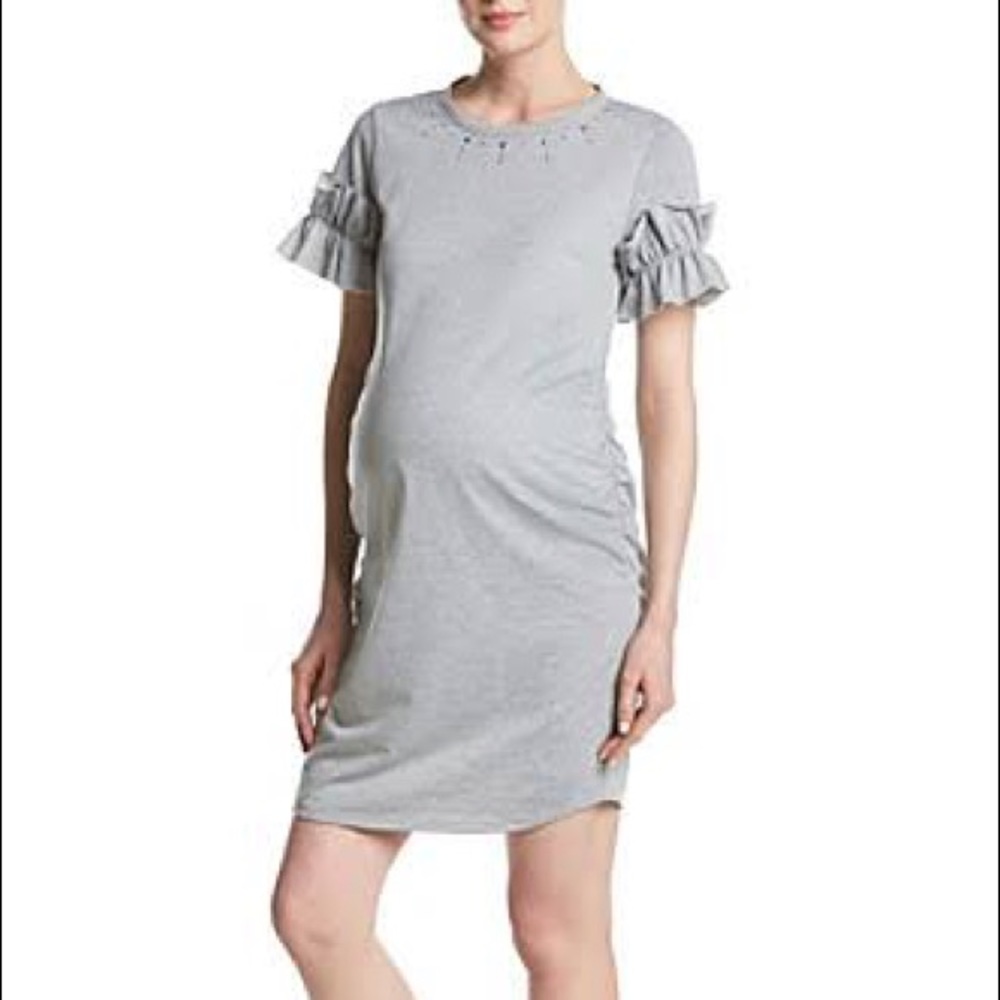 Flutter & Kick gray crew neck ruffled sleeve dress